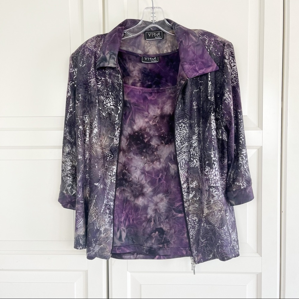 (Y2K) Vida Petites  | Tank Top with 2/3 Arm Length Cardigan with Shoulder Pads